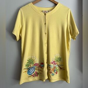 Quacker Factory Button Up T-Shirt Casual Beach Summer Vacation Theme Large